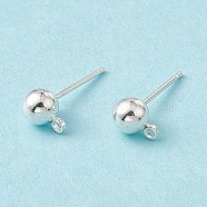 Brass Ball Post Ear Studs, with Loop & 304 Stainless Steel Pins, Silver, 15.2~15.7x5mm, Hole: 1mm, Pin: 0.7mm(X-EC254-S)
