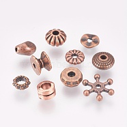 Tibetan Style Alloy Spacer Beads, Mixed Shapes, Red Copper, 5~23x4~12x2~7mm, Hole: 1.5~5.5mm(TIBE-MSMC021-R)