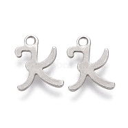 304 Stainless Steel Charms, Laser Cut, Letter, Stainless Steel Color, Letter.K, 11x9x0.7mm, Hole: 1.5mm(X-STAS-L232-117K-P)
