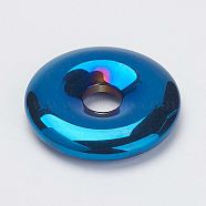 Non-Magnetic Synthetic Hematite Pendants, Donut/Pi Disc, Grade A, Blue Plated, 30x6mm, Hole: 7mm(G-F424-06G)