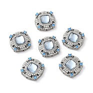Brass Micro Pave Cubic Zirconia Multi-Strand Links, with Resin Imitation Aquamarine, Square Connector, Real Platinum Plated, 14x14x5.5mm, Hole: 1mm(KK-M270-48P)