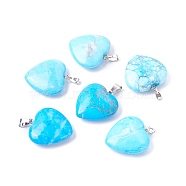 Natural Turquoise Pendants, with Platinum Tone Brass Findings, Heart, 27~28x24.5~26x6~8.5mm, Hole: 2.4x5.6mm(G-G956-B48-FF)