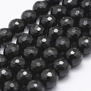Natural Black Tourmaline Beads Strands, Grade A, Faceted Round, 6mm, Hole: 1mm, about 67pcs/strand, 15.6 inch(39.7cm)(G-J373-25-6mm)