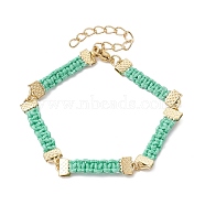 Braided Waxed Polyester Rectangle Link Chain Bracelets, with Real 18K Gold Plated 304 Stainless Steel Clasps, Medium Aquamarine, 6-3/4 inch(17.3cm)(BJEW-JB10000-01)