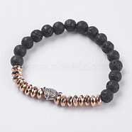 Synthetic Hematite Stretch Bracelets, with Natural Lava Rock and Alloy Findings, Fox, Antique Silver, Rose Gold Plated, 2-1/4 inch(57mm)(BJEW-I241-21B)