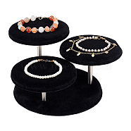 3-Tier Wood Covered Velvet Jewelry Display Risers, with 3 Round Platforms, Jewelry Organizer Holder for Rings Earrings Bracelets Disppay, Black, 18x19x9.8cm(ODIS-WH0026-13A)