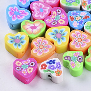 Handmade Polymer Clay Beads, Heart, Mixed Color, 9~11x10~11x4~5mm, Hole: 2mm(X-CLAY-S093-19)