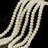 Electroplate Glass Beads Strands, Imitation Jade Beads, Full Rainbow Plated, Faceted, Rondelle, White, 6x5mm, Hole: 1mm, about 85~88pcs/strand, 16.1~16.5 inch(41~42cm)(EGLA-A034-J6mm-T07)