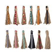 12Pcs 12 Style Jute Tassel Pendants, with Polyester Ribbon, Christmas Theme, for Garland Making, Mixed Color, 115~130x15~17x13mm, 1Pc/style(FIND-BT0001-19)