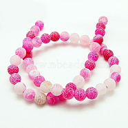 Natural Crackle Agate Beads Strands, Dyed, Round, Grade A, Hot Pink, 4mm, Hole: 0.8mm, about 93pcs/strand, 15 inch(G-G055-4mm-1)