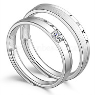 SHEGRACE 925 Sterling Silver Adjustable Couple Rings, Promise Ring, with Grade AAA Cubic Zirconia, with Word, Platinum, Size 10, 20mm, Size 7, 17.4mm, 2pcs/set(JR711A)