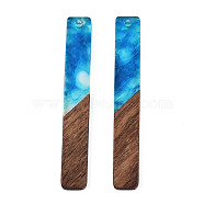 Opaque Resin & Walnut Wood Big Pendants, Rectangle Charm, Dark Turquoise, 51.5x7.5x3mm, Hole: 1.8mm(RESI-TAC0017-04C)