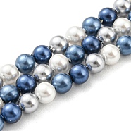 Electroplated Natural Shell Beads Strands, Imitation Pearl, Dyed, Round, Marine Blue, 4~4.5mm, Hole: 0.7mm, about 93pcs/strand, 15.75 inch(40cm)(SHEL-F008-03A-08)