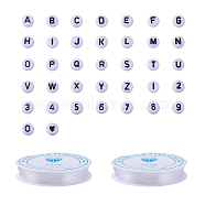 NBEADS DIY Jewelry Making, Opaque Acrylic Beads, Letter & Number, with Elastic Crystal Thread, White, 7x7x3.5mm, Hole: 1mm, about 1110pcs/set(SACR-NB0001-02)