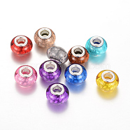Resin European Beads, Large Hole Beads, with Silver Color Plated Brass Cores, Rondelle, Mixed Color, 14x9~9.5mm, Hole: 5mm(X-RPDL-R009-M)