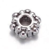 Tibetan Style Flower Spacer Beads, Lead Free & Cadmium Free, Antique Silver, about 7mm in diameter, Hole: 1mm(X-AA0528)