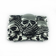 Alloy Smooth Buckles, Belt Fastener for Men, Rectangle with Skull Pattern, Antique Silver, 83x65mm(PW-WG13937-01)
