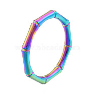 Ion Plating(IP) 201 Stainless Steel Bamboo Sticker Finger Ring for Women, Rainbow Color, US Size 7 3/4(17.9mm)(RJEW-N038-130M)