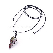 Natural Bloodstone Pendants Necklaces, with Waxed Cord and Nylon Cord, Cone, 31.18 inch~33 inch(79.2~84cm), 1.5~2mm(NJEW-E140-A01)