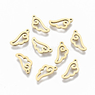 304 Stainless Steel Charms, Laser Cut, Wing, Real 14K Gold Plated, 10.5x5x1mm, Hole: 0.7mm(STAS-S116-073B-G)