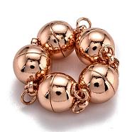 Rack Plating Brass Magnetic Clasps with Loops, N45 Grade Strong Magnet, with Soldered Jump Rings, Long-Lasting Plated, Round, Real Rose Gold Plated, 11.5x6mm, Hole: 1.6mm, Ring: 4x0.5mm(KK-F801-03A-RG)