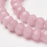 Natural White Jade Beads Strands, Rondelle, Faceted, Dyed, Pink, 8x6mm, Hole: 1mm, about 64pcs/strand, 15.6 inch(G-F359-01)