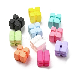 Rubberized Style Opaque Acrylic Beads, Cube, Mixed Color, 15.5x15.5x15mm, Hole: 2.8mm(SACR-Q196-03)