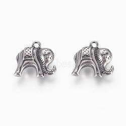 304 Stainless Steel Pendants, Elephant, Antique Silver, 14.5x15x5mm, Hole: 1.5mm(STAS-P217-04AS)