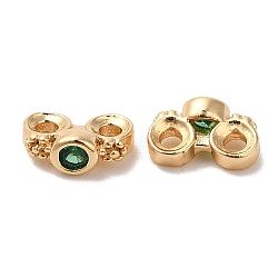 Brass Pave Cubic Zirconia Connector Charms, Flower Links, Real 18K Gold Plated, Green, 6x3x4mm, Hole: 1mm(KK-B074-02G-01)