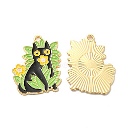 Alloy Enamel Pandants, Lead Free & Cadmium Free, for Halloween, Cat Charm, Light Gold, 27x21.5x1.5mm, Hole: 1.6mm(ENAM-K067-60KCG)