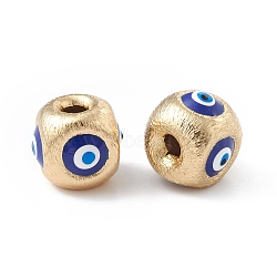 Brass Beads, with Enamel, Real 18K Gold Plated, Cube with Evil Eye, Blue, 10.5x11.5x11mm, Hole: 2.5mm(KK-A176-01G-05)