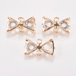 Iron Links connectors, with Glass Rhinestone, Bowknot, Crystal, Light Gold, 12.5x22.5x7mm, Hole: 2mm(GLAA-P038-07KCG)
