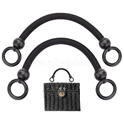 Wooden Bead Bag Handles, Polyester Cord Braided Purse Handles, for Bag Replacement Accessories, Ring, Black, 11.5x22.5x2.5cm, Inner Diameter: 2.85cm(FIND-WH0111-201)