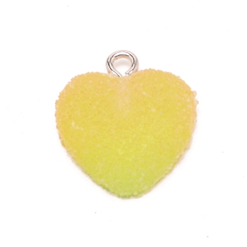 Resin Pendants, with Iron Loop, Heart, Light Green, 18x16.5x6mm, Hole: 2mm