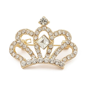 Rhinestone Crown Brooch Pin, Alloy Badge for Backpack Clothes, Golden, 24.5x32x13mm