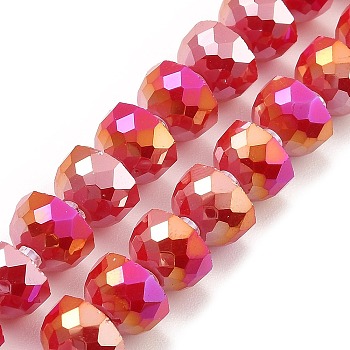 AB Color Plate Glass Beads Strands, Opaque Color, Faceted Half Round, Crimson, 7~7.5x5mm, Hole: 1mm, about 80pcs/strand, 20.87''~21.26''(53~54cm)