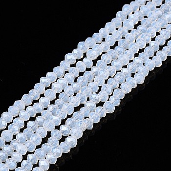 Electroplate Glass Beads Strands, Imitation Jade Beads, Pearl Luster Plated, Faceted, Rondelle, Light Blue, 2.3~2.7x1mm, Hole: 0.4mm, about 150~155pcs/strand, 12.60~12.99 inch(32~33cm)