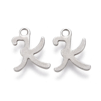 304 Stainless Steel Charms, Laser Cut, Letter, Stainless Steel Color, Letter.K, 11x9x0.7mm, Hole: 1.5mm