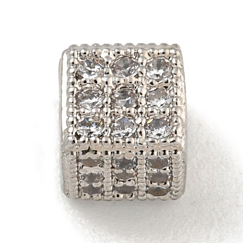 Brass Micro Pave Clear Cubic Zirconia Beads, Cube, Platinum, 5.5x5.5x5.5mm, Hole: 1.5mm