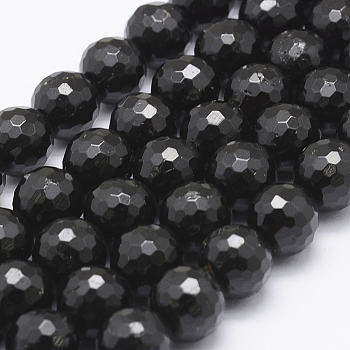 Natural Black Tourmaline Beads Strands, Grade A, Faceted Round, 6mm, Hole: 1mm, about 67pcs/strand, 15.6 inch(39.7cm)