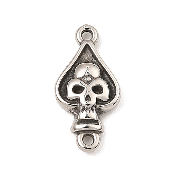 Tibetan Style 304 Stainless Steel Links Connector Charms, Halloween Skull Links, Antique Silver, 20x10x4mm, Hole: 1.2mm & 1.4mm