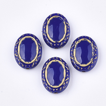Plating Acrylic Beads, Metal Enlaced, Oval, Dark Blue, 17.5x13.5x6mm, Hole: 1.6mm