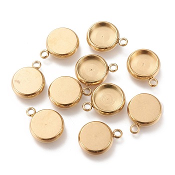 Ion Plating(IP) 304 Stainless Steel Pendant Cabochon Settings, Flat Round, Golden, Tray: 8mm, 13x10x3mm, Hole: 1.8mm