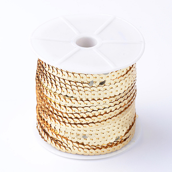 Ornament Accessories Plastic Paillette Bead Strands, Sequins Trim, Gold, 6mm, about 100yards/roll