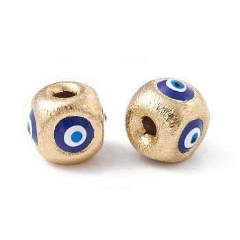Brass Beads, with Enamel, Real 18K Gold Plated, Cube with Evil Eye, Blue, 10.5x11.5x11mm, Hole: 2.5mm
