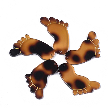 Cellulose Acetate(Resin) Pendants, Tortoiseshell Pattern, Baby Foot, Chocolate, 39x27.5~28x2.5~3mm, Hole: 1.5mm