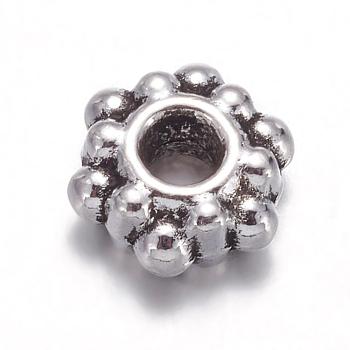Tibetan Style Flower Spacer Beads, Lead Free & Cadmium Free, Antique Silver, about 7mm in diameter, Hole: 1mm