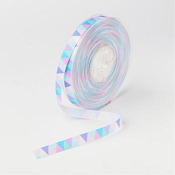 Triangle Pattern Polyester Grosgrain Ribbon, for Wedding Gift Packing Colorful, 3/8 inch(9mm), about 100yards/roll(91.44m/roll)