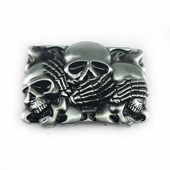 Alloy Smooth Buckles, Belt Fastener for Men, Rectangle with Skull Pattern, Antique Silver, 83x65mm