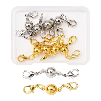 8Sets 2 Colors Eco-Friendly Brass Magnetic Clasps Converter, with Lobster Claw Clasps, Lead Free & Nickel Free, Round , Platinum & Golden, 14x8mm, 4set/colors